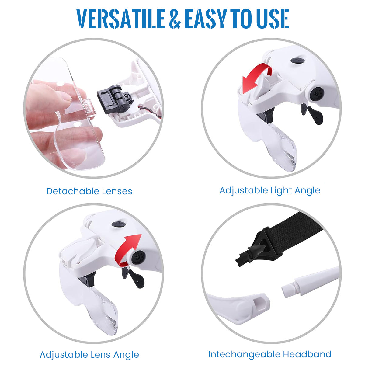 Serplex Magnifying Glasses with 4 LED Lights, Headband USB Magnifier with 5Pcs Detachable Lens (1X-3.5X) Wearable Head Magnifier with Dimmable Light Flip-up Magnifying Lens Multi Use Magnifier Serplex Magnifying Glasses with 4 LED Lights, Headband USB Magnifier with 5Pcs Detachable Lens (1X-3.5X) Wearable Head Magnifier with Dimmable Light Flip-up Magnifying Lens Multi Use Magnifier